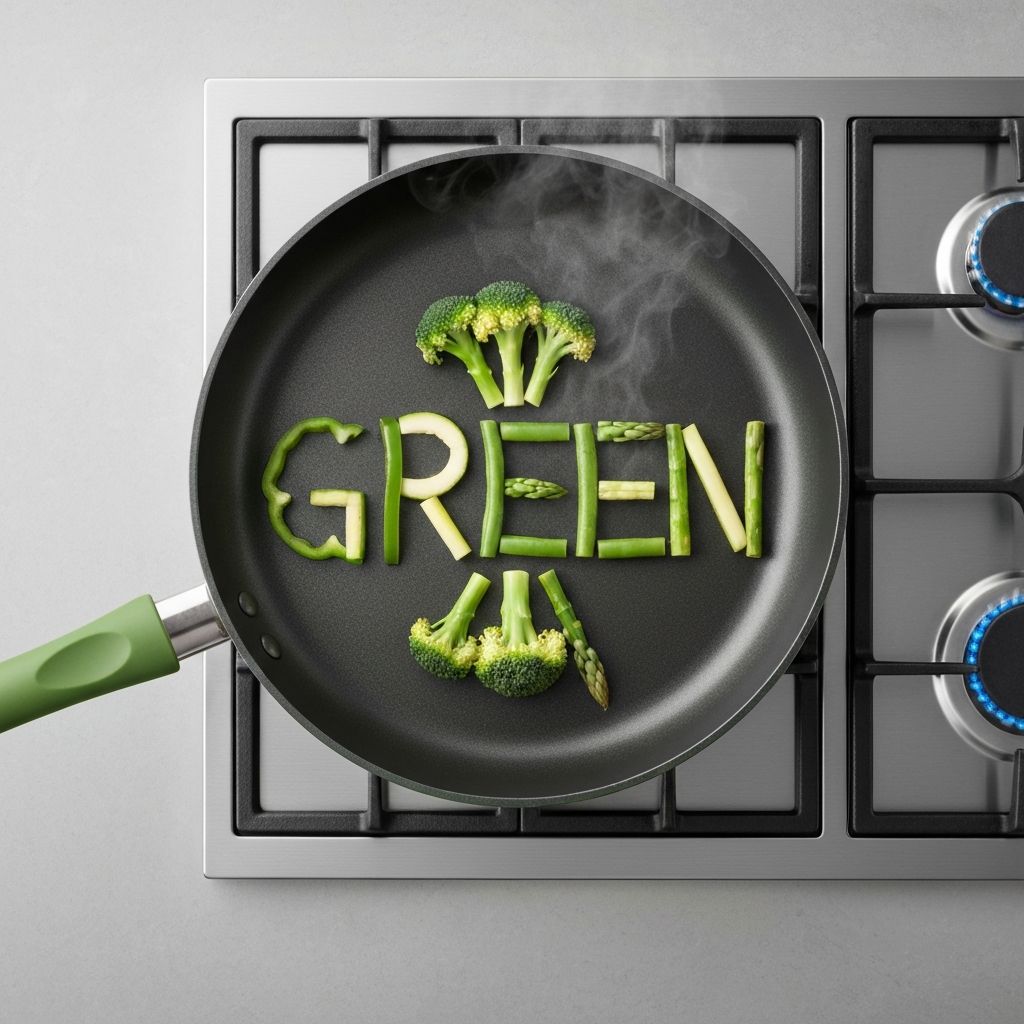 Illustration of cookware arranged in a kitchen